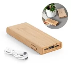 Bateria portátil em bambu com bateria de lítio 5.000 mAh Personalizada Bateria portátil em bambu com bateria de lítio 5.000 mAh Personalizada