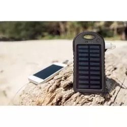 Bateria portátil solar em ABS com painel solar e LED 2.000 mAh Personalizada Bateria portátil solar em ABS com painel solar e LED 2.000 mAh Personalizada