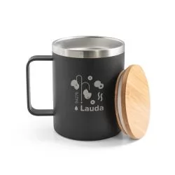 Caneca em aço inox (90% reciclado) com tampa em bambu 420 mL Personalizada Caneca em aço inox (90% reciclado) com tampa em bambu 420 mL Personalizada