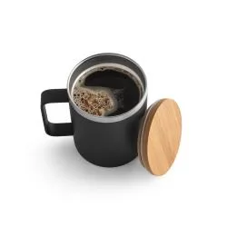 Caneca em aço inox (90% reciclado) com tampa em bambu 420 mL Personalizada Caneca em aço inox (90% reciclado) com tampa em bambu 420 mL Personalizada