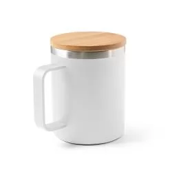 Caneca em aço inox (90% reciclado) com tampa em bambu 420 mL Personalizada Caneca em aço inox (90% reciclado) com tampa em bambu 420 mL Personalizada