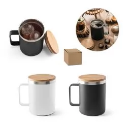 Caneca em aço inox (90% reciclado) com tampa em bambu 420 mL Personalizada Caneca em aço inox (90% reciclado) com tampa em bambu 420 mL Personalizada