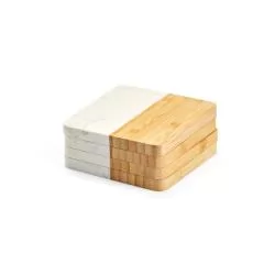 Conjunto de 4 porta copos em mármore e bambu Personalizado Conjunto de 4 porta copos em mármore e bambu Personalizado