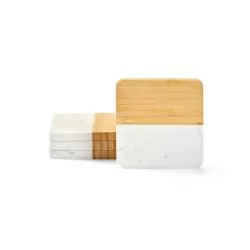 Conjunto de 4 porta copos em mármore e bambu Personalizado Conjunto de 4 porta copos em mármore e bambu Personalizado