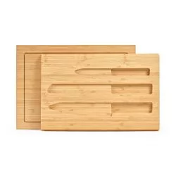 Conjunto de tábuas em bambu com 3 facas Personalizado Conjunto de tábuas em bambu com 3 facas Personalizado