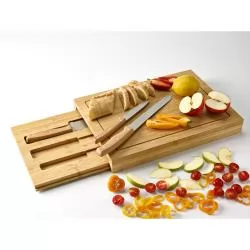 Conjunto de tábuas em bambu com 3 facas Personalizado Conjunto de tábuas em bambu com 3 facas Personalizado