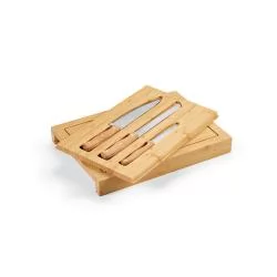 Conjunto de tábuas em bambu com 3 facas Personalizado Conjunto de tábuas em bambu com 3 facas Personalizado