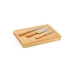 Conjunto de tábuas em bambu com 3 facas Personalizado Conjunto de tábuas em bambu com 3 facas Personalizado