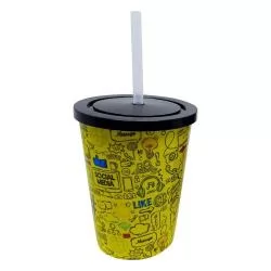 Copo 450ml Com Tampa e Canudo In Mold Label Personalizado Copo 450ml Com Tampa e Canudo In Mold Label Personalizado