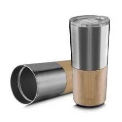 Copo em aço inox e base de bambu de 550ml Personalizado Copo em aço inox e base de bambu de 550ml Personalizado