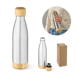 Garrafa em aço inox (90% reciclado) com tampa em bambu 550 mL Personalizada Garrafa em aço inox (90% reciclado) com tampa em bambu 550 mL Personalizada