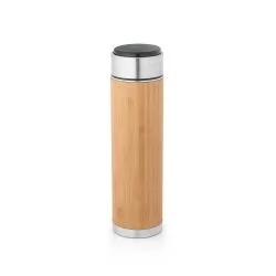 Garrafa térmico em aço inox reciclado e bambu com termómetro digital 430 mL Personalizada Garrafa térmico em aço inox reciclado e bambu com termómetro digital 430 mL Personalizada