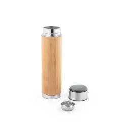 Garrafa térmico em aço inox reciclado e bambu com termómetro digital 430 mL Personalizada Garrafa térmico em aço inox reciclado e bambu com termómetro digital 430 mL Personalizada